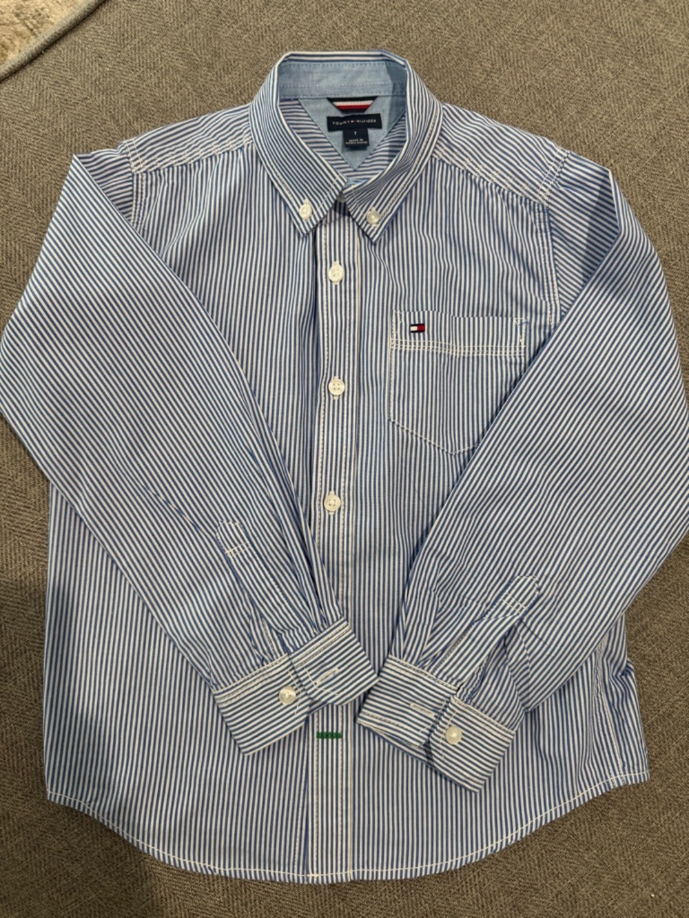 Tommy Hilfiger Boys Blue and White Pinstripe Button-Down Shirt